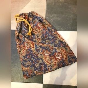 Vintage Paisley Motif Produce Bag, Reusable Cotton Navy Burgundy Handmade